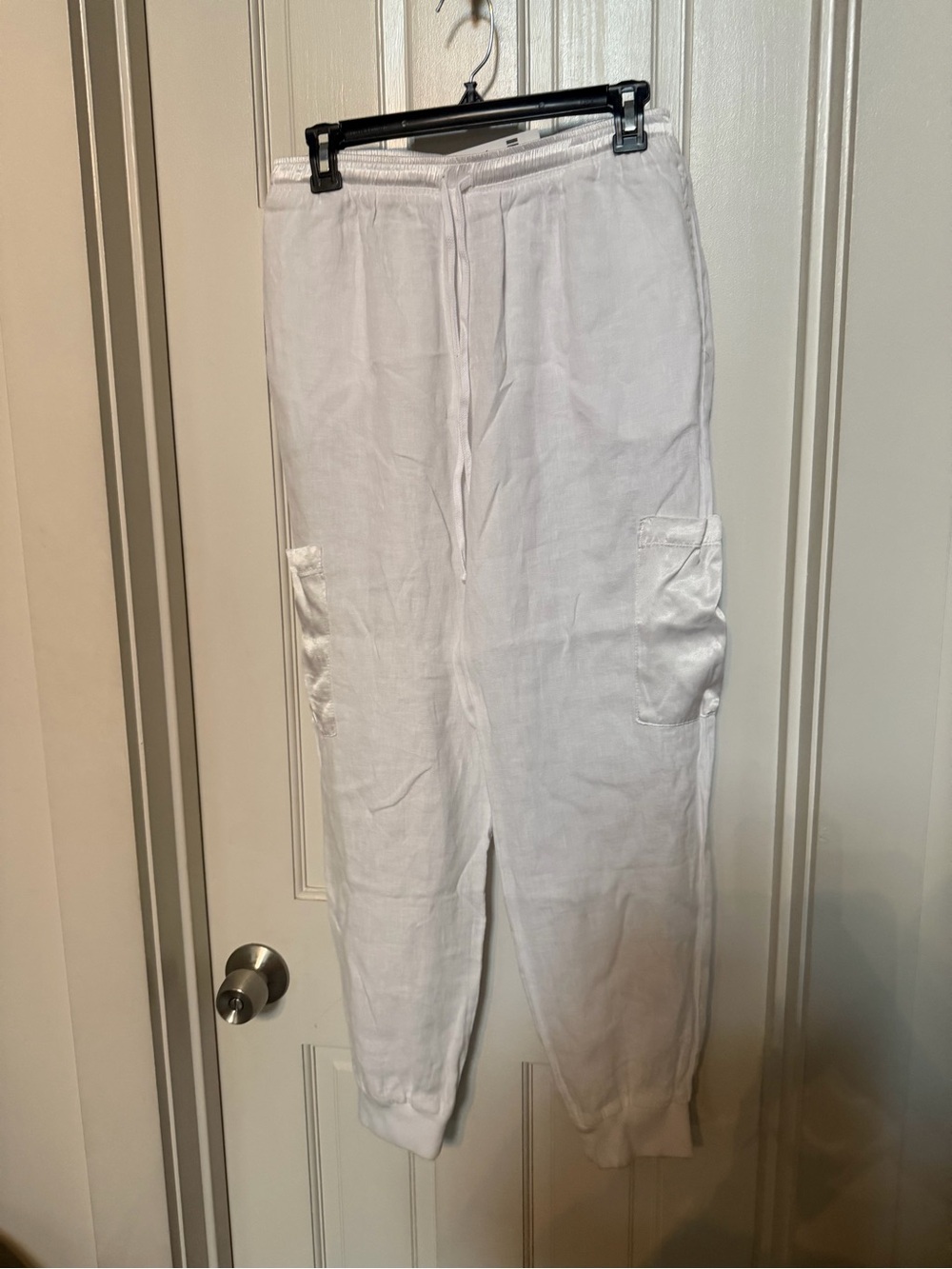 Hard Tail White Satin Cargo Jogger
